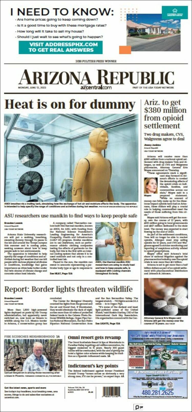 Portada de Arizona Republic News (USA)
