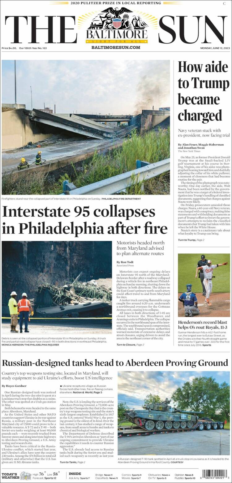 Portada de The Baltimore Sun (USA)
