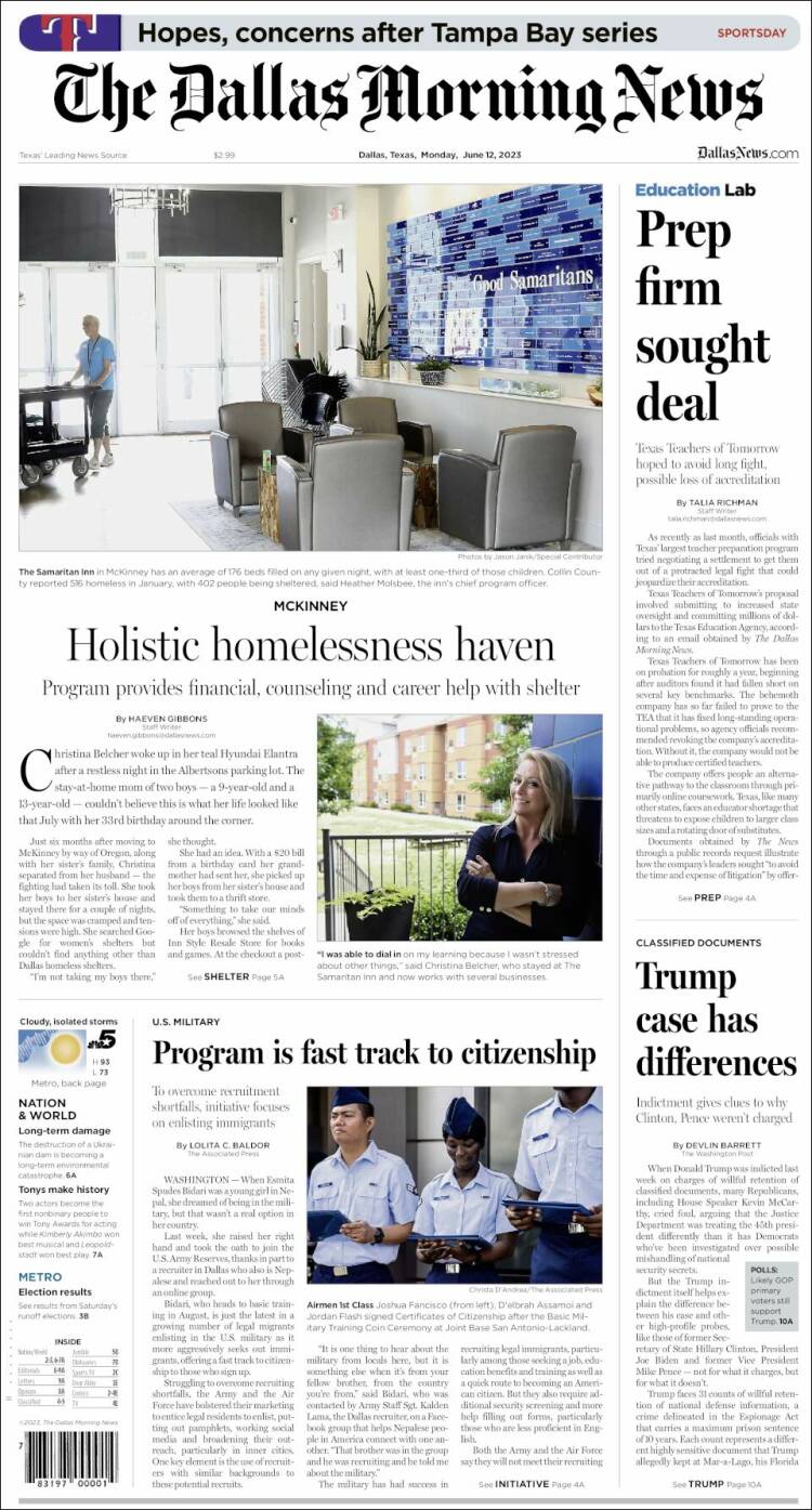 Portada de Dallas Morning News (USA)