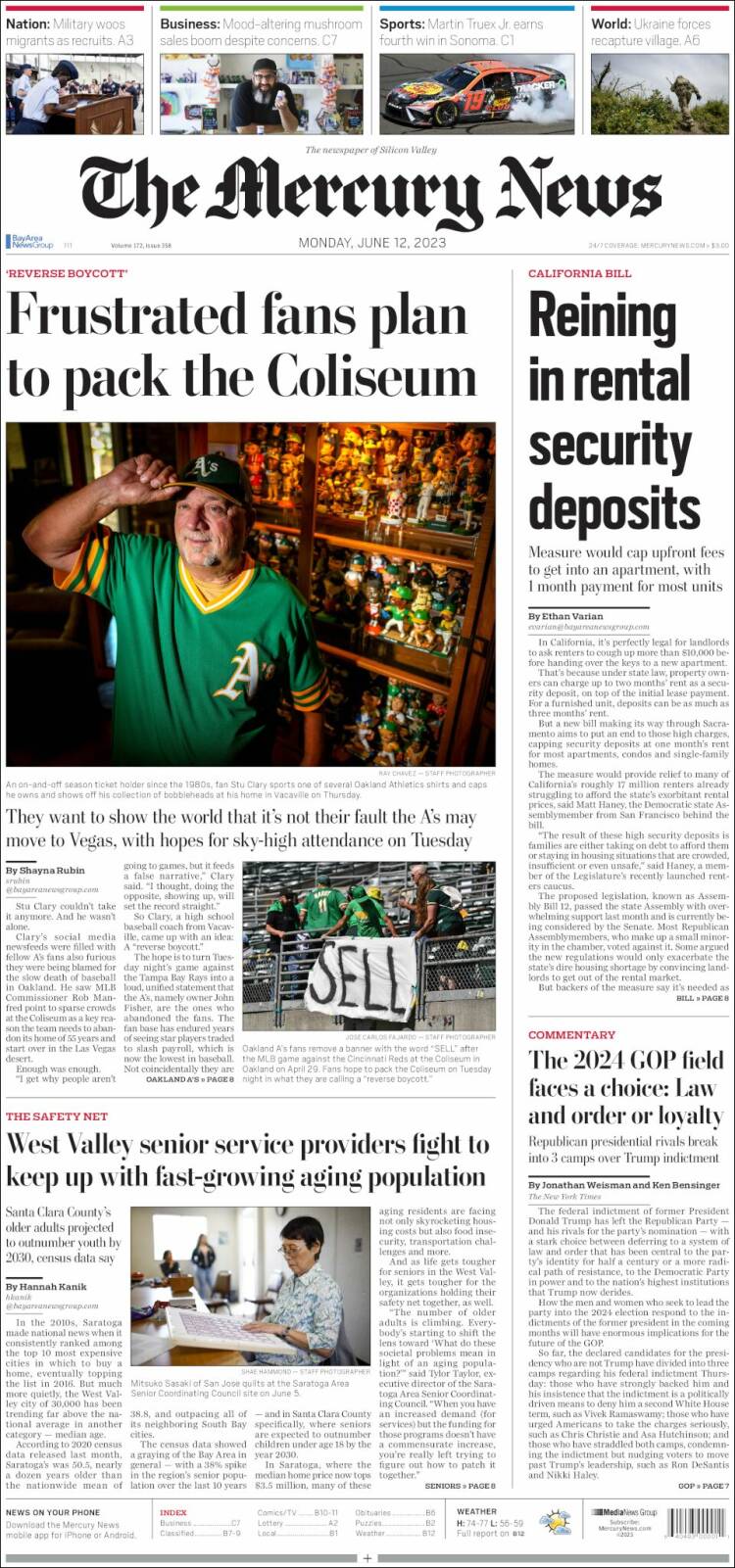 Portada de San Jose Mercury News (USA)