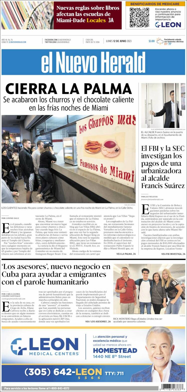 Portada de El Nuevo Herald (USA)