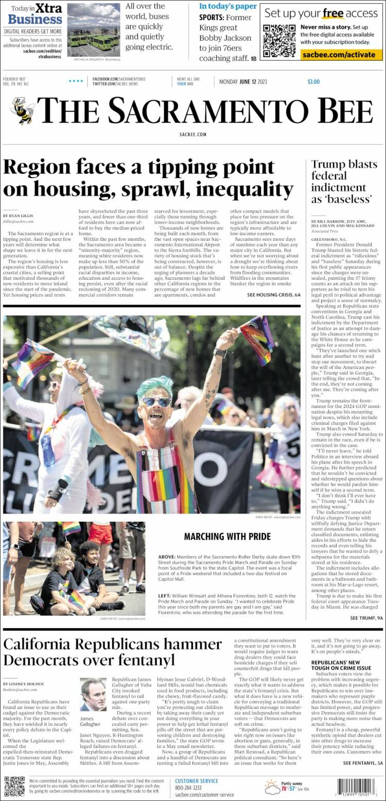 Portada de The Sacramento Bee (USA)
