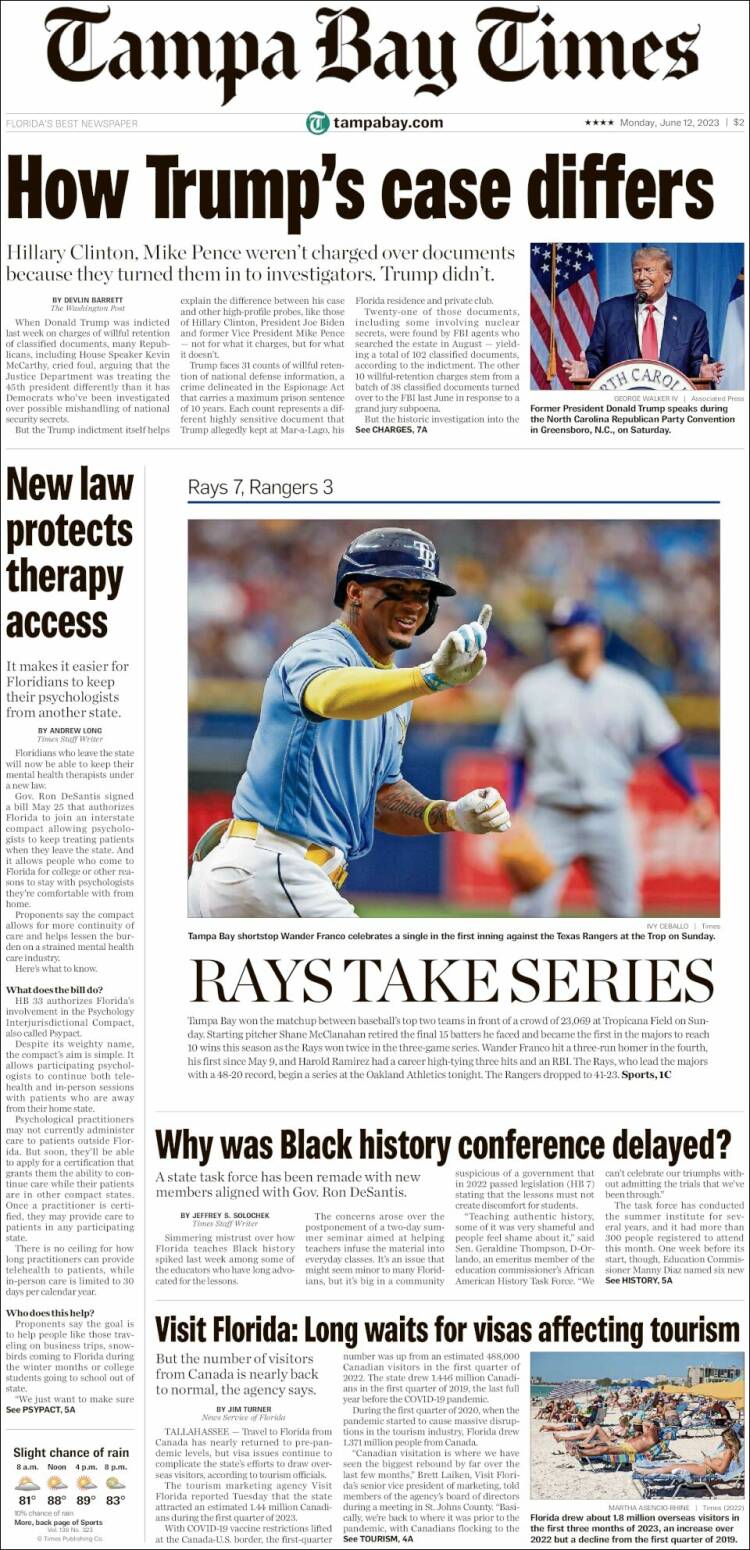 Portada de Tampa Bay Times (USA)