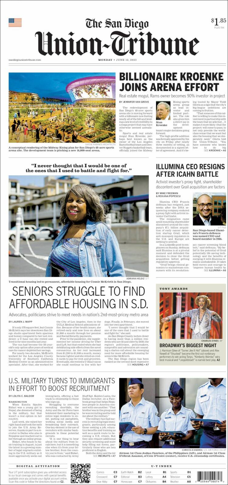 Portada de The San Diego Union-Tribune (USA)