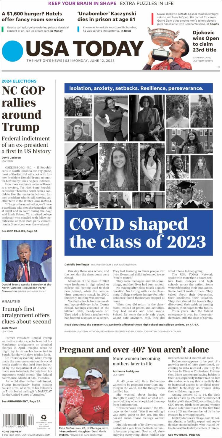 Portada de USA Today (USA)