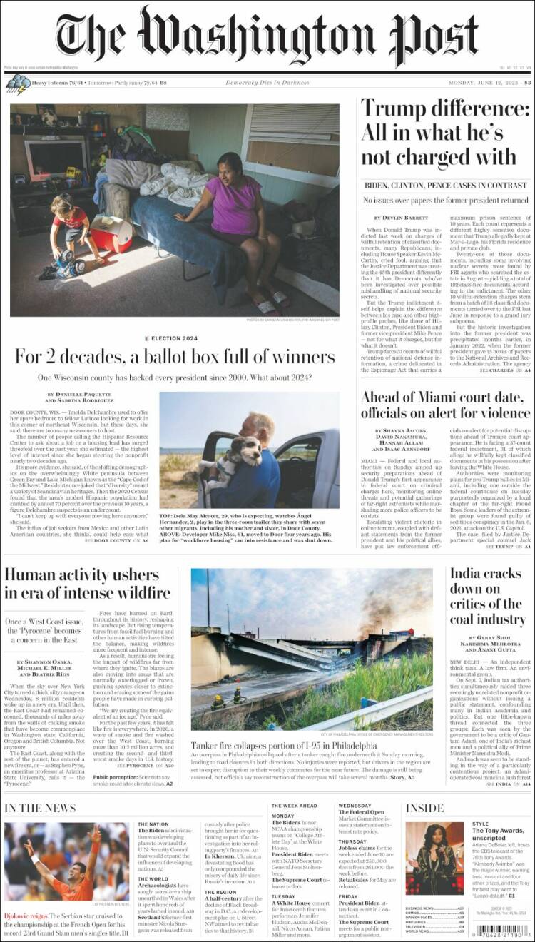 Portada de The Washington Post (USA)