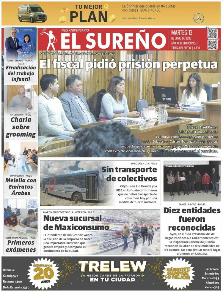 Portada de Diario El Sureño (Argentina)