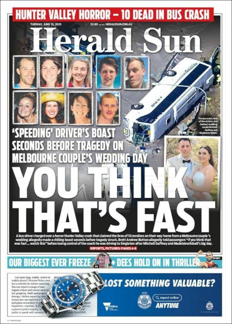 Portada de Herald Sun (Australia)