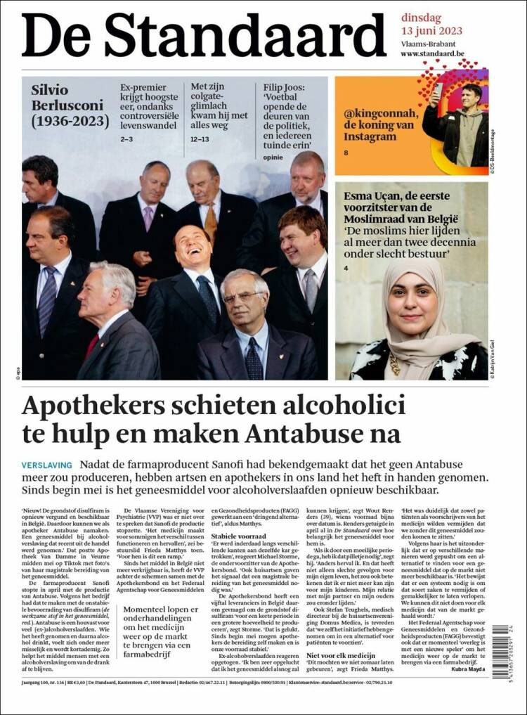 Portada de De Standaard (Bélgica)