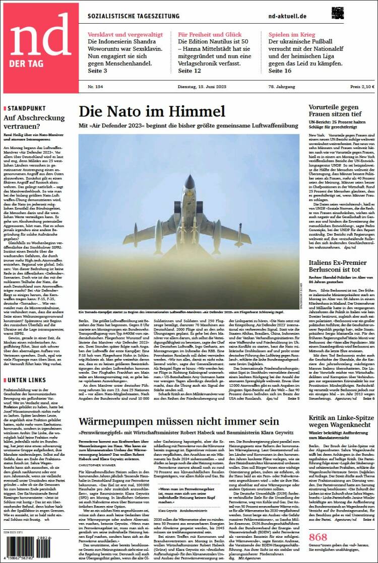 Portada de Neues Deutschland (Alemania)