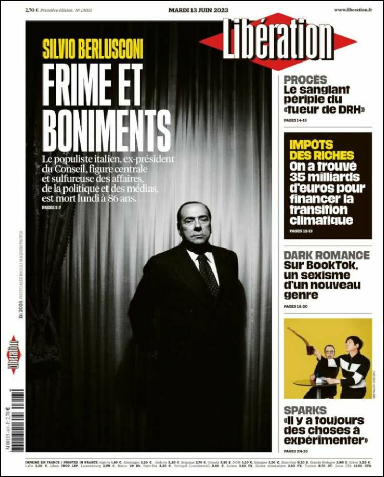 Portada de Libération (Francia)