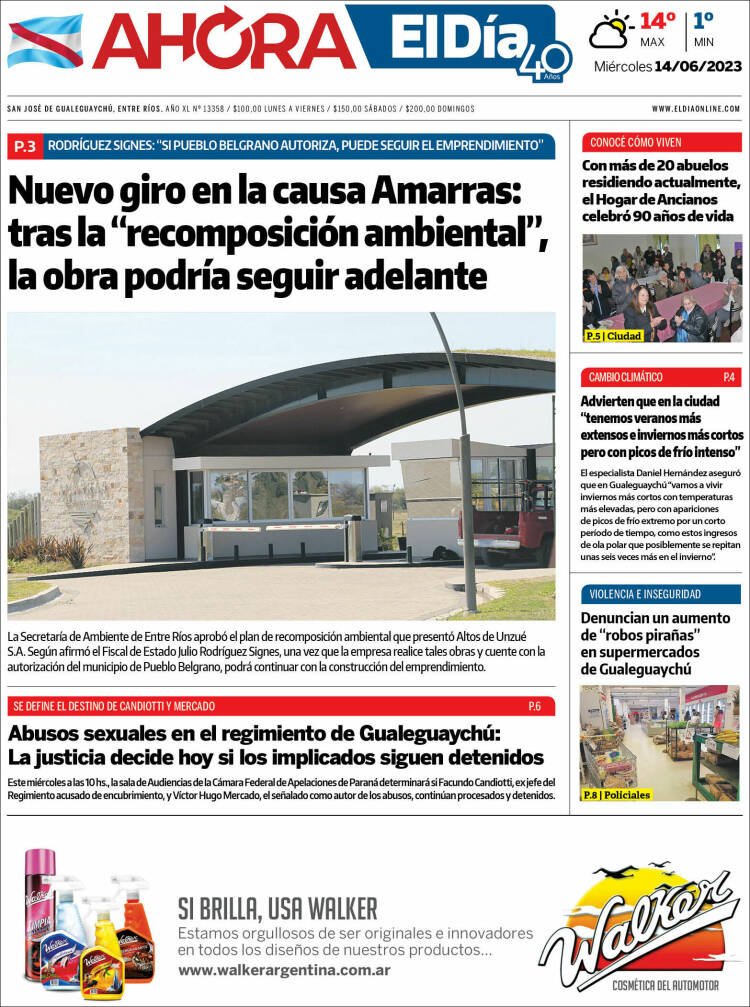 Portada de El Día de Gualeguaychú (Argentina)