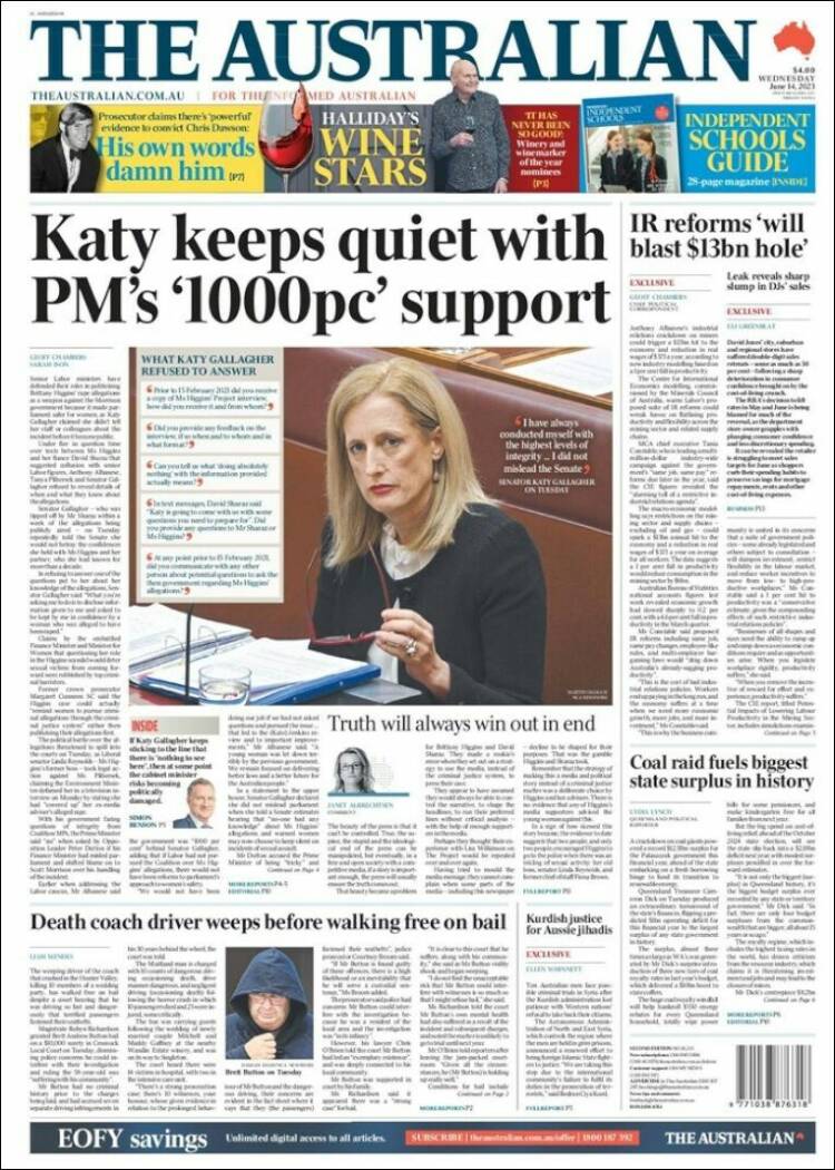 Portada de The Australian (Australia)