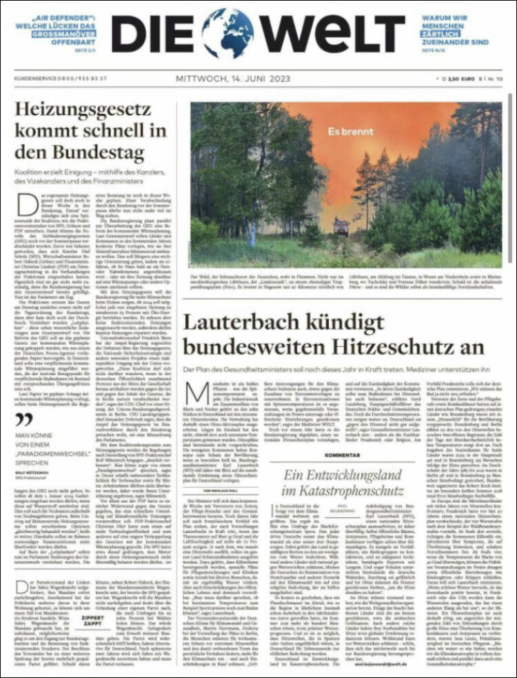 Portada de Die Welt (Alemania)