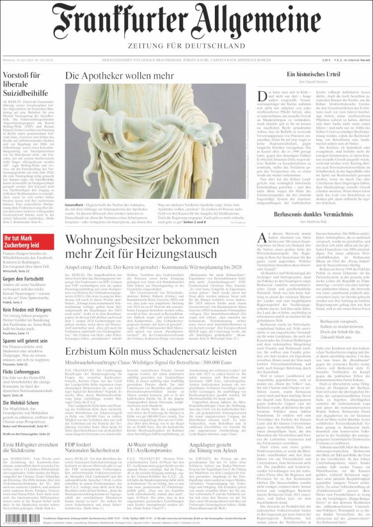 Portada de Frankfurter Allgemeine (Alemania)