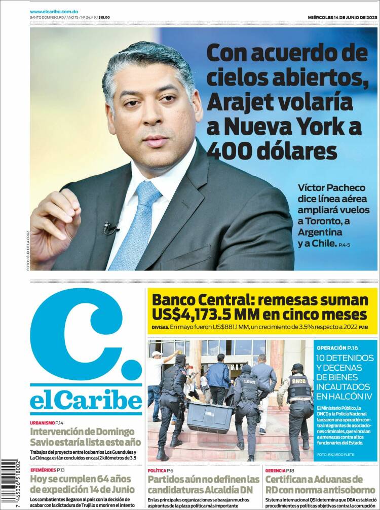 Portada de El Caribe (R. Dominicana)