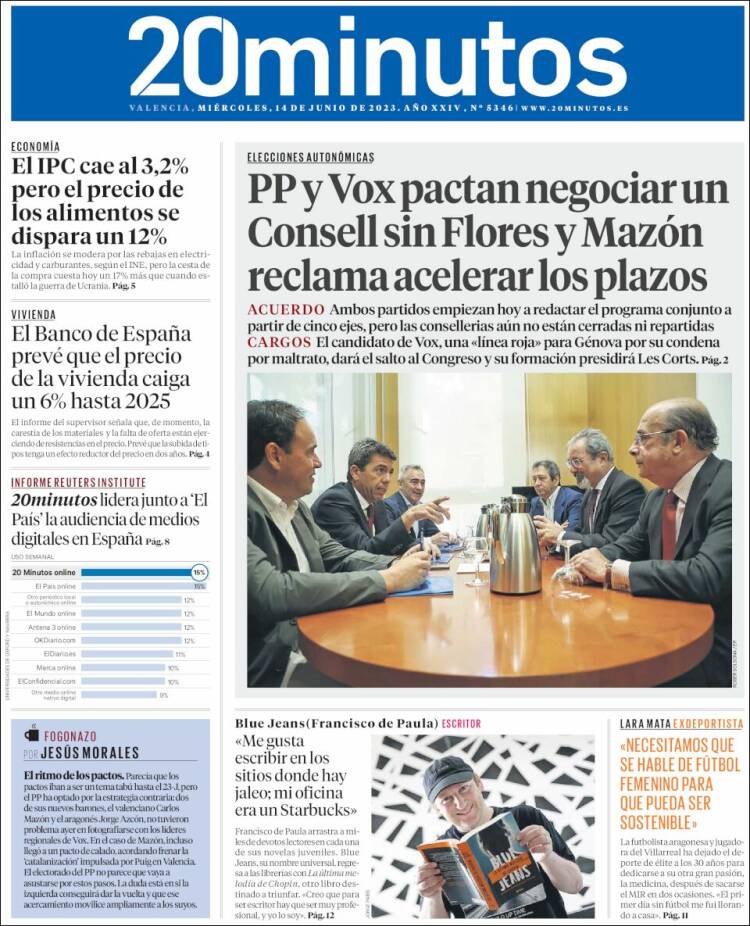 Portada de 20 Minutos - Valencia (España)