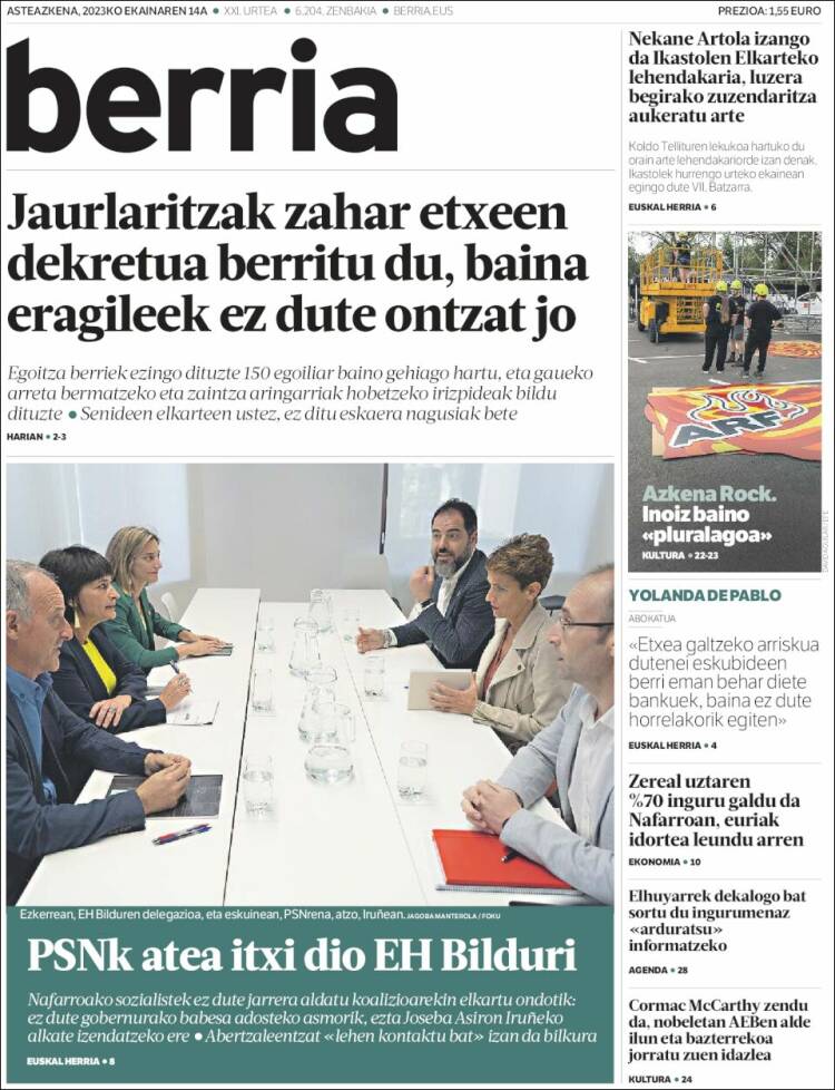 Portada de Berria (España)