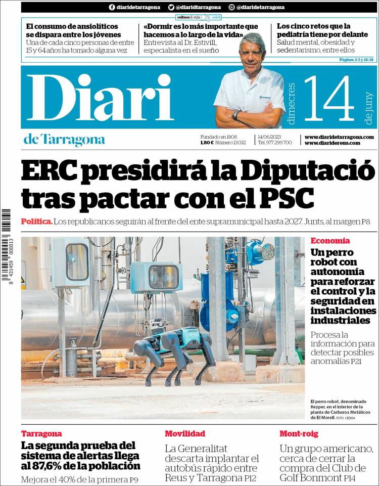 Portada de Diari de Tarragona (España)
