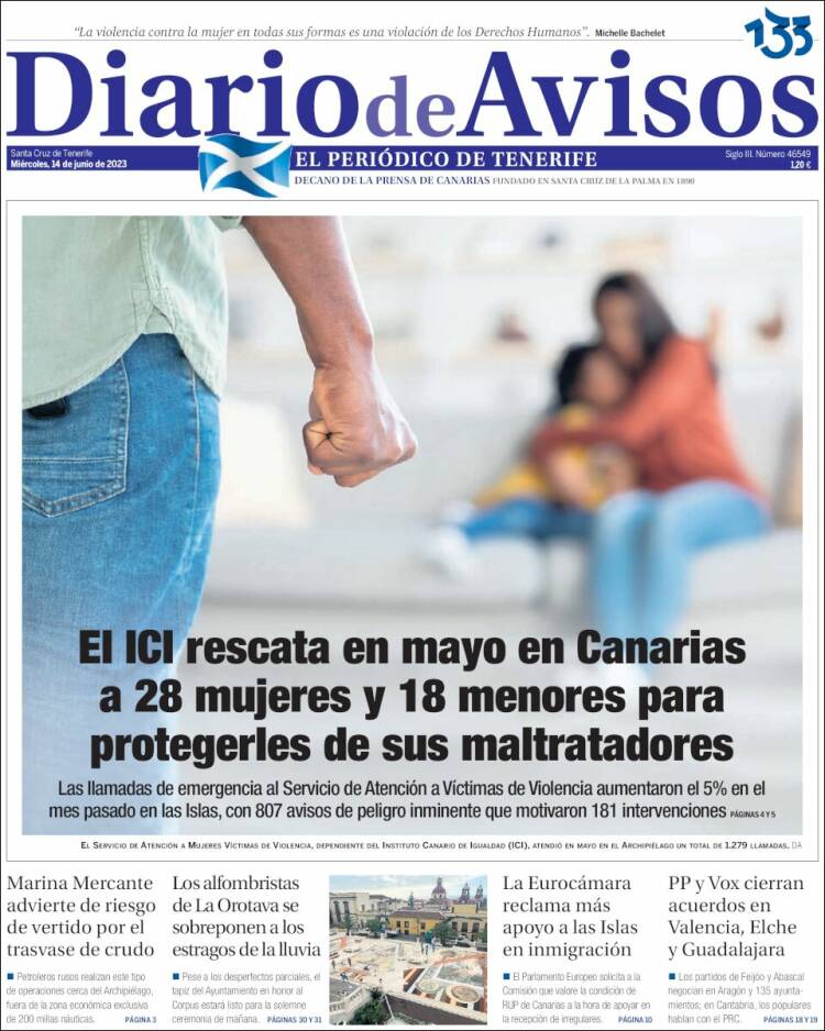 Portada de Diarios de Avisos (España)