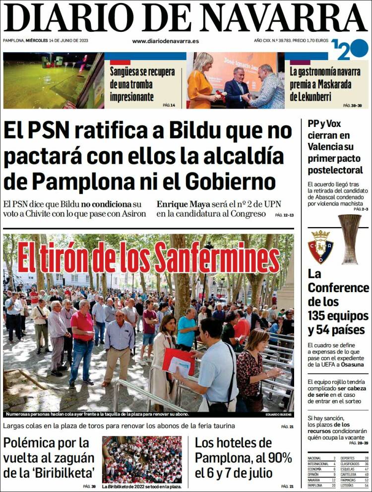 Portada de Diario de Navarra (España)