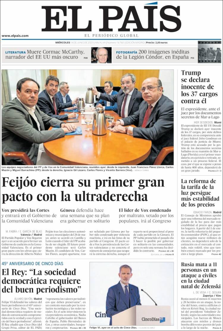Portada de El País (España)