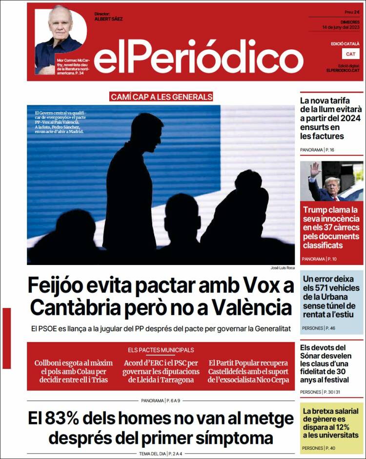 Portada de El Periódico de Catalunya (España)