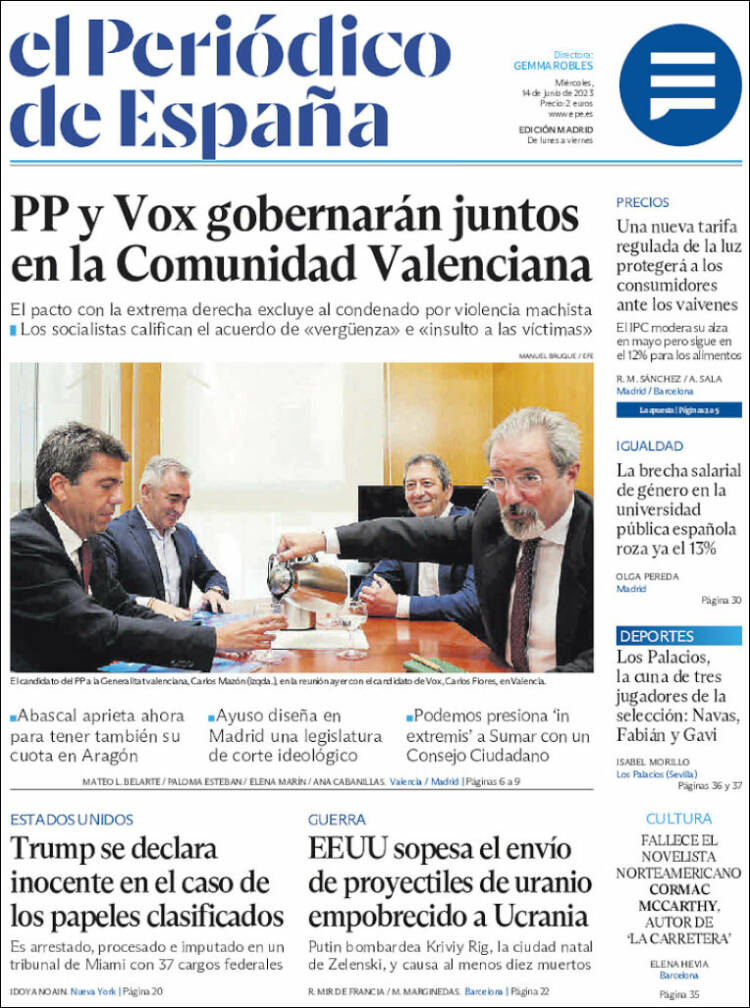 Portada de El Periódico de España (España)
