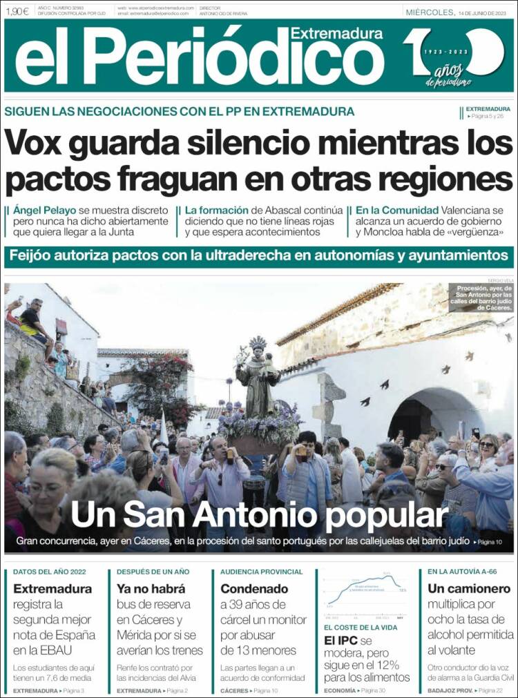 Portada de El Periódico de Extremadura (España)
