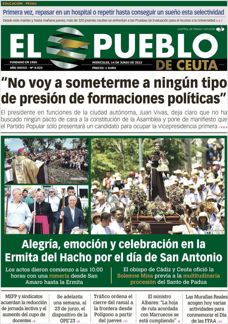Portada de El Pueblo de Ceuta (España)