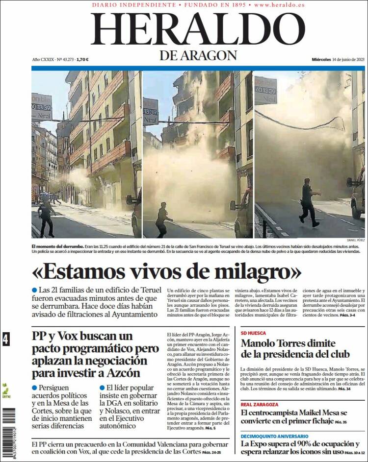 Portada de Heraldo de Aragón (España)