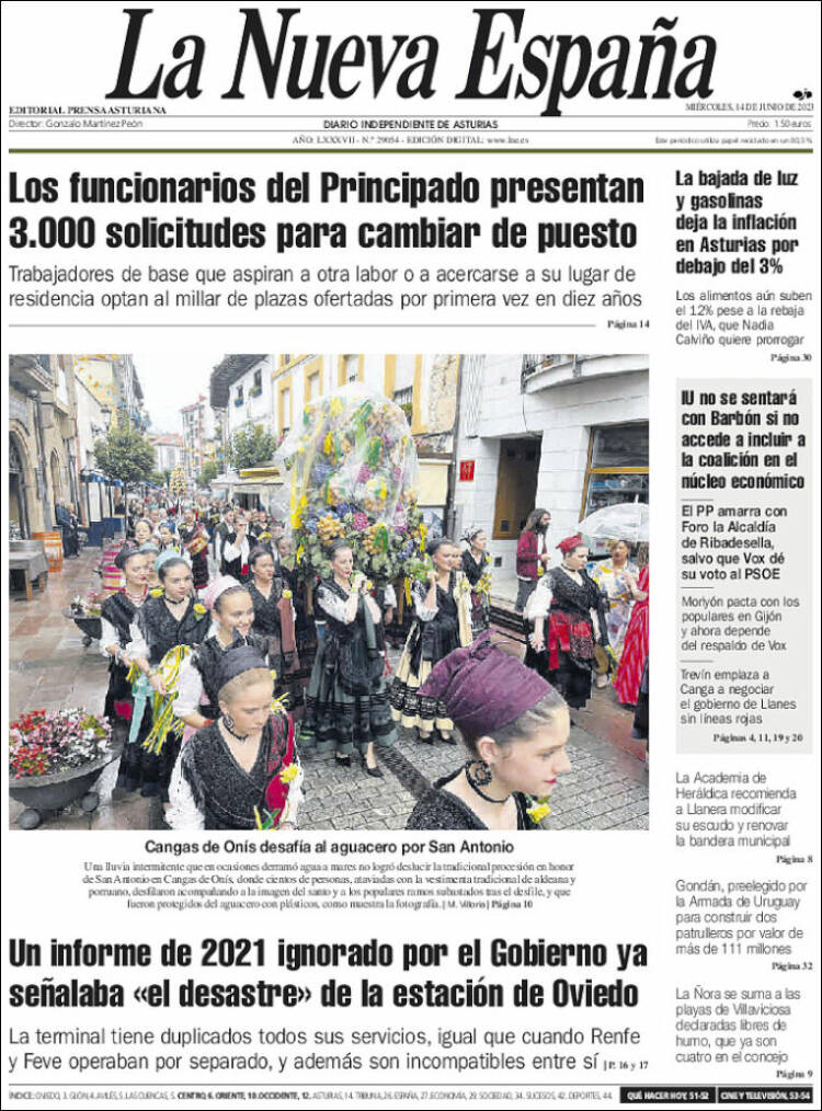 Portada de La Nueva España (España)