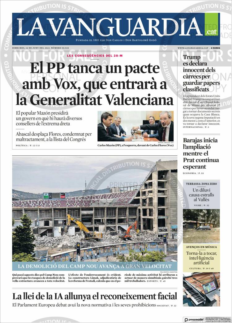 Portada de La Vanguardia (España)