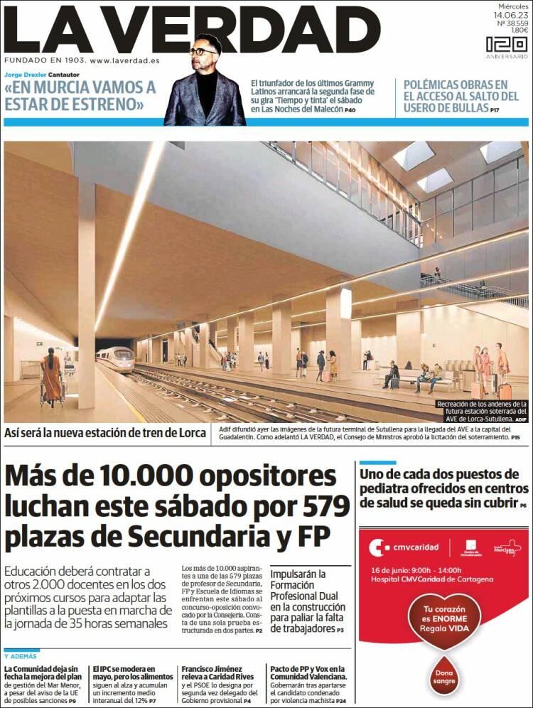 Portada de La Verdad de Murcia (España)