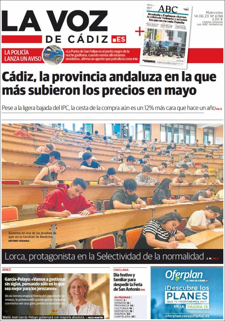 Portada de La Voz de Cádiz (España)
