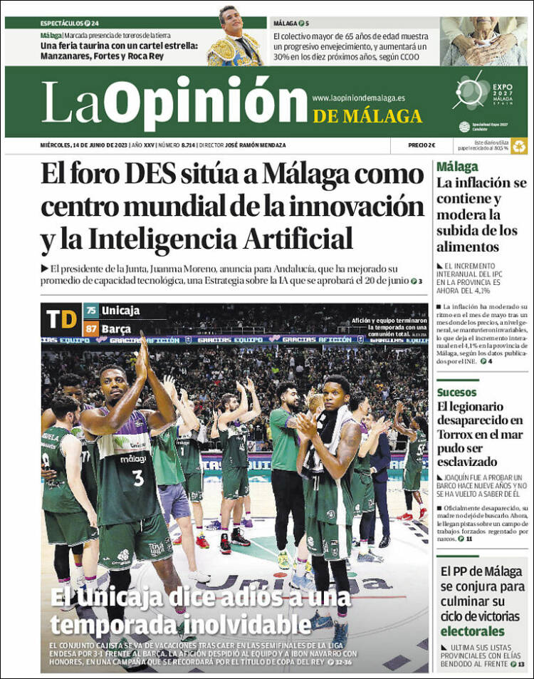 Portada de La Opinión de Málaga (España)