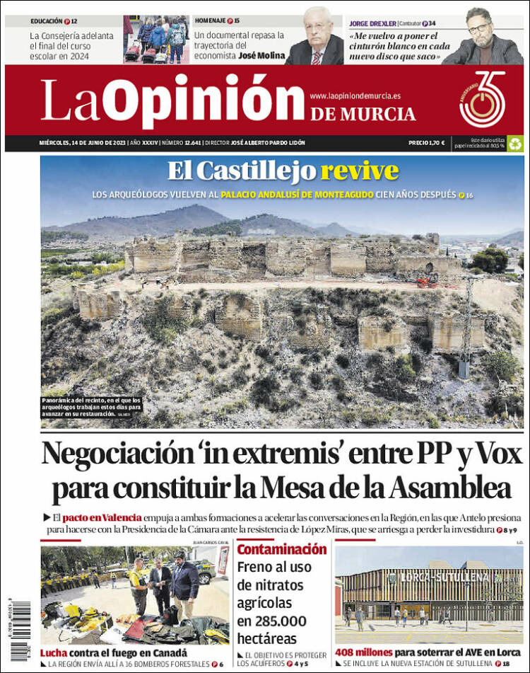 Portada de La Opinión de Murcia (España)
