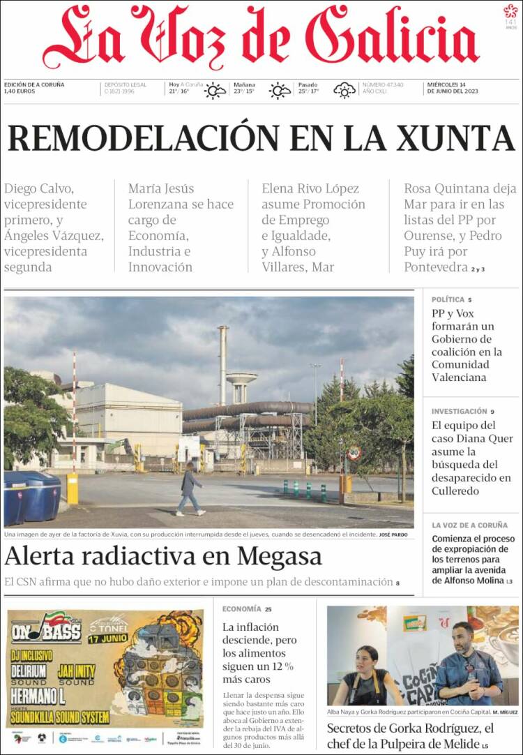 Portada de La Voz de Galicia (España)
