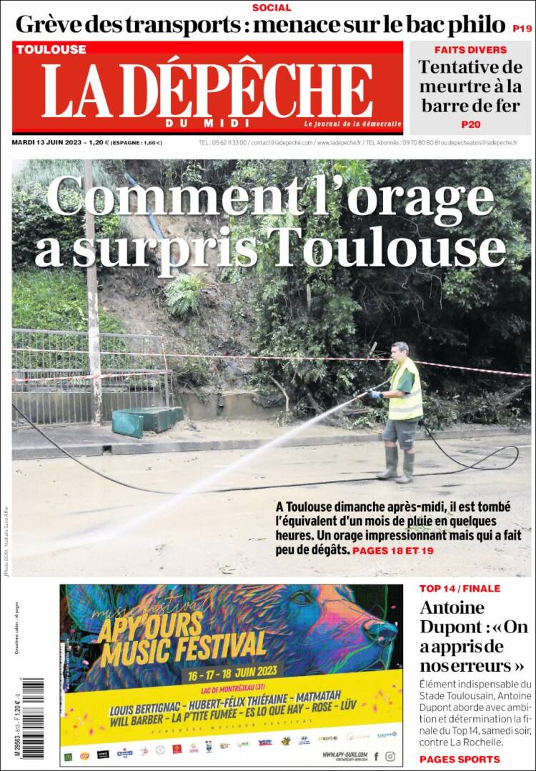 Portada de La Dépêche du Midi (Francia)