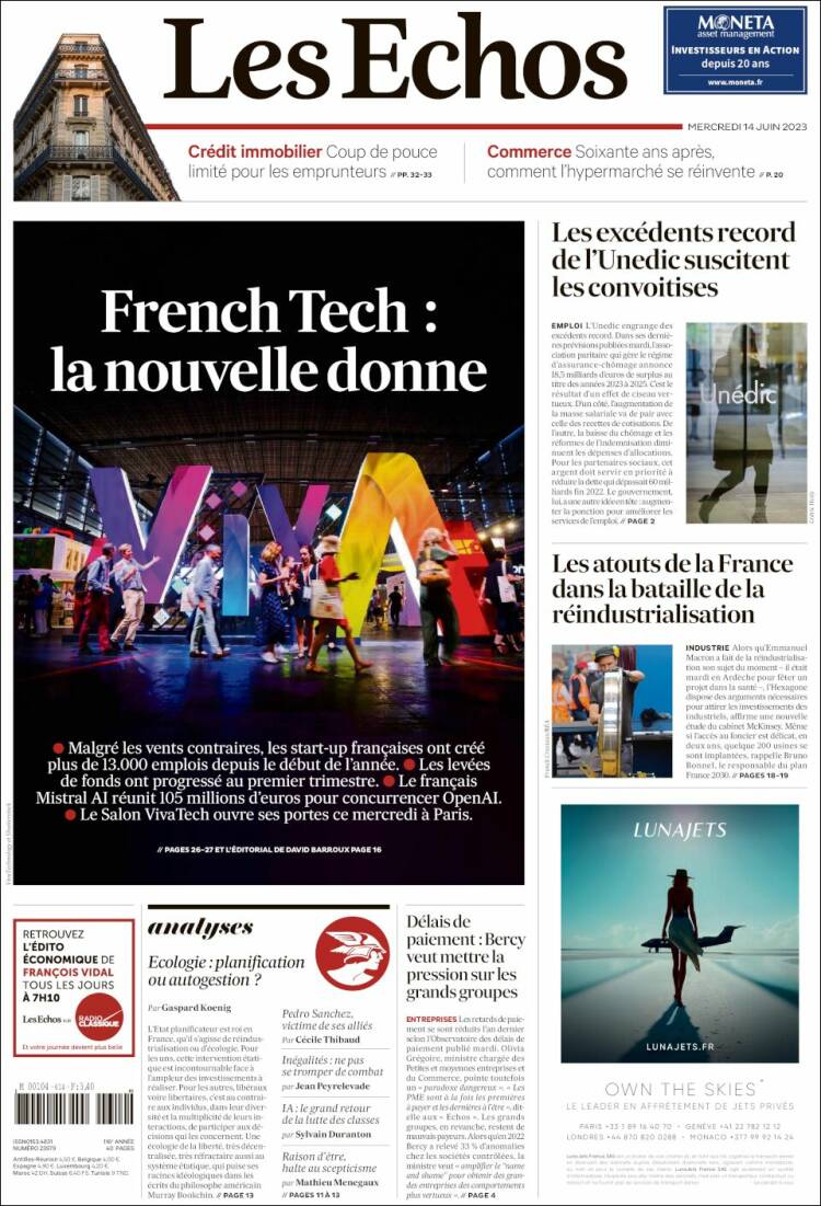 Portada de Les Echos (Francia)
