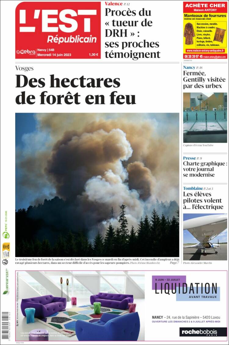 Portada de L'Est Republicain (Francia)