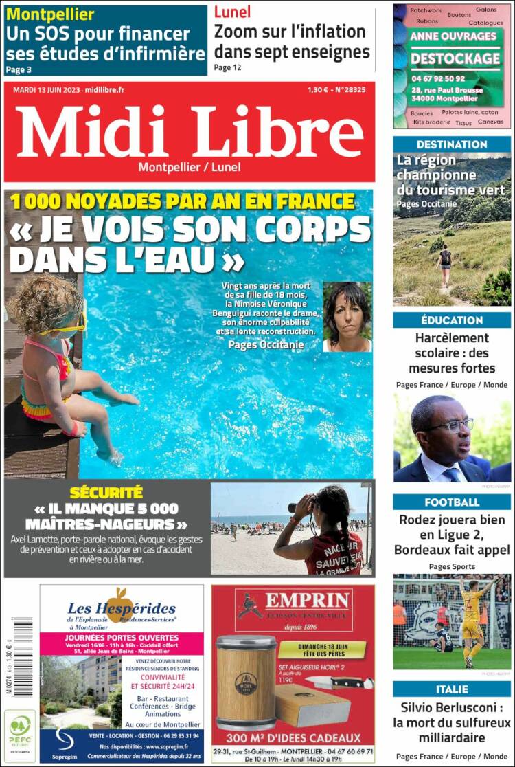 Portada de Midi Libre (Francia)