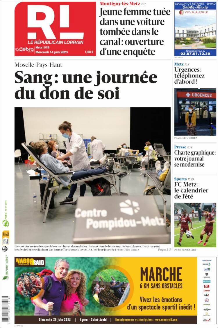 Portada de Le Republicain Lorrain (Francia)