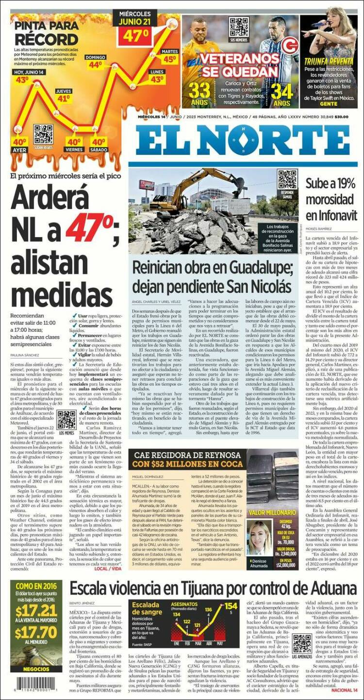 Portada de El Norte (M&eacute;xico)