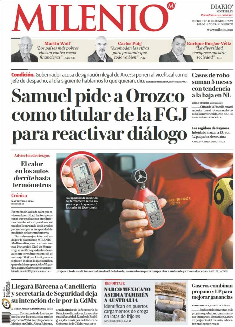 Portada de Milenio de Monterrey (M&eacute;xico)