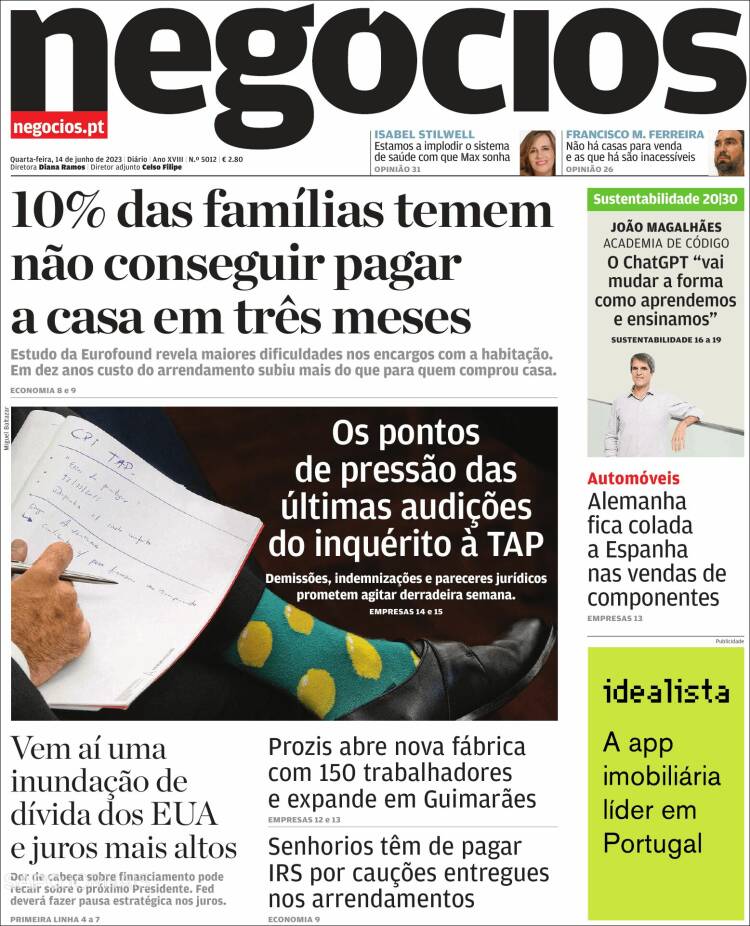 Portada de Jornal de Negócios (Portugal)