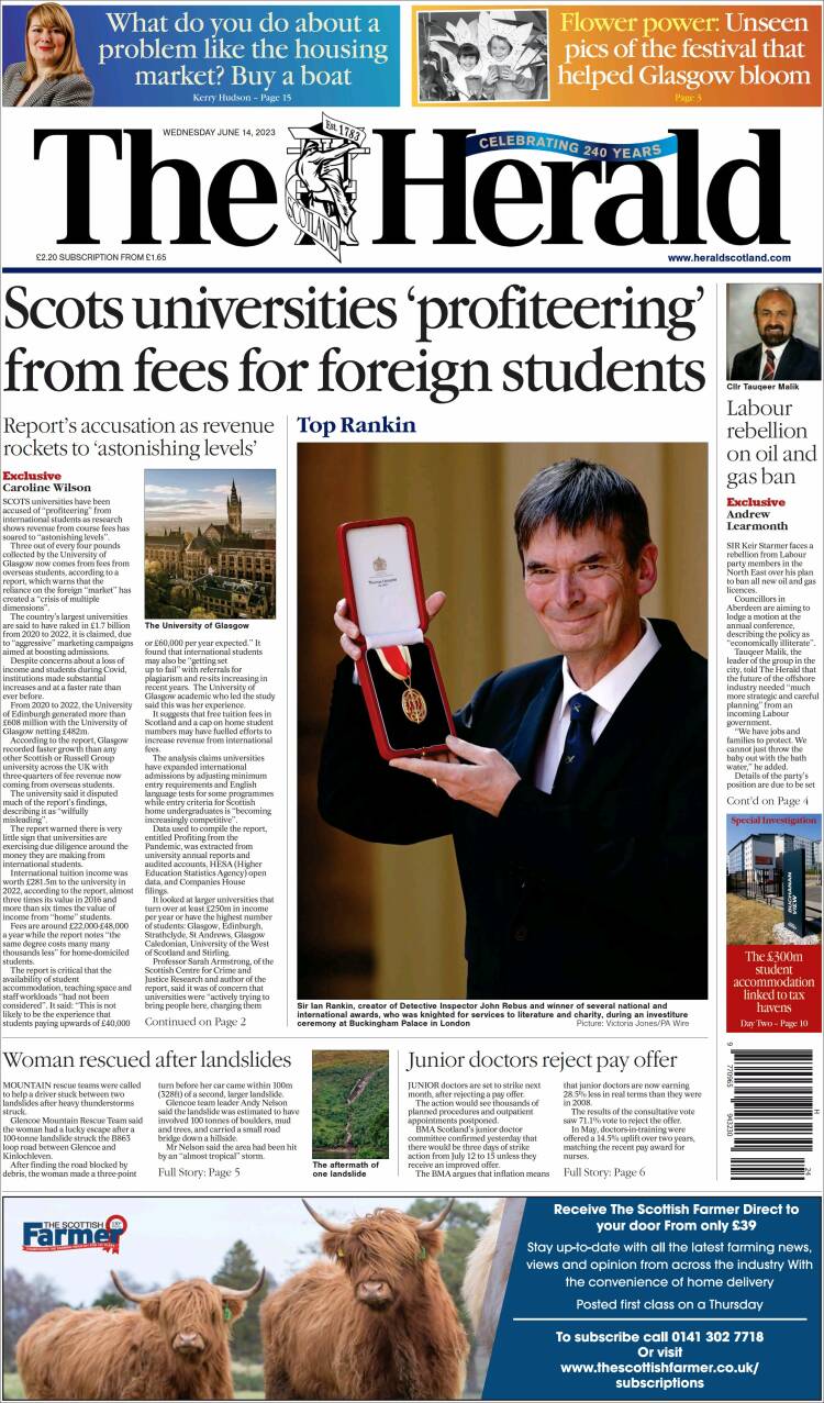 Portada de The Herald (Reino Unido)