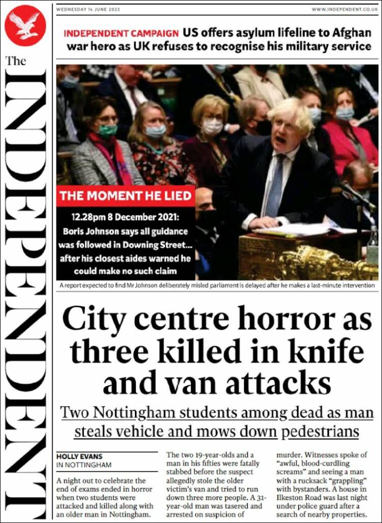 Portada de The Independent (Reino Unido)