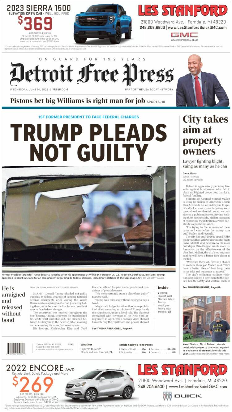 Portada de Detroit Free Press (USA)