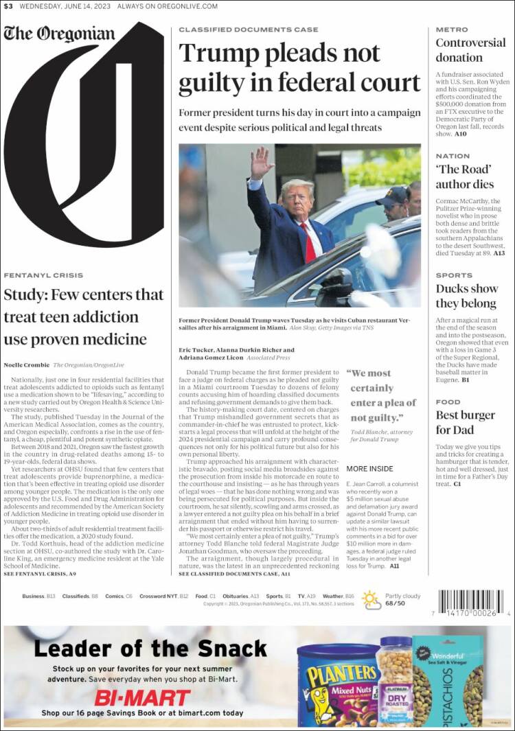 Portada de The Oregonian (USA)